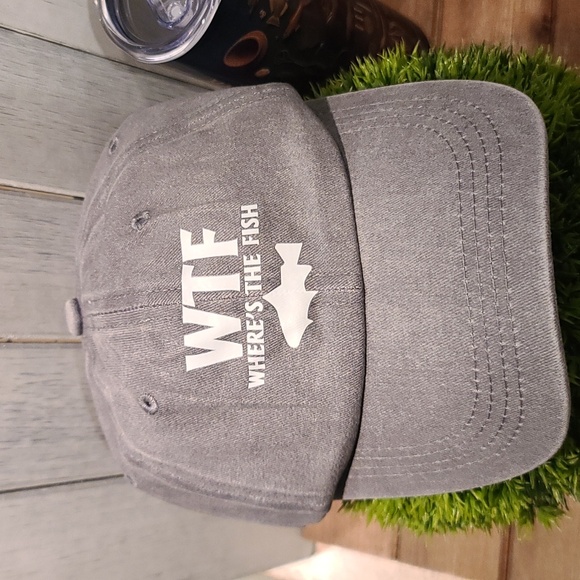 WTF fishing hat ball cap "Where's The Fish" NWT adjustable buckle strap - Picture 3 of 7
